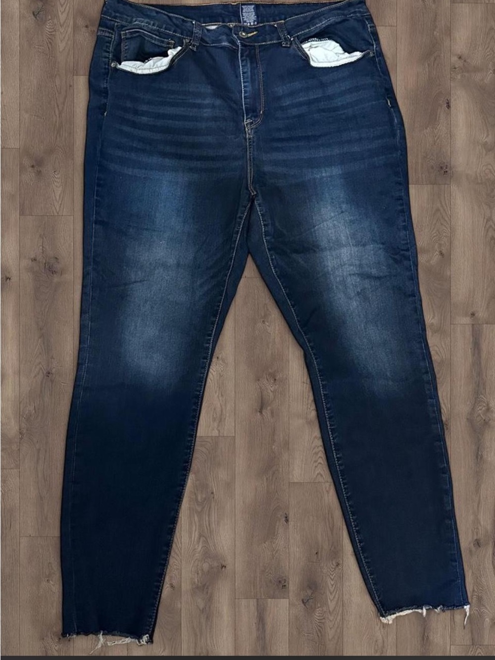Dark Wash Skinny Jeans - Faded Detail